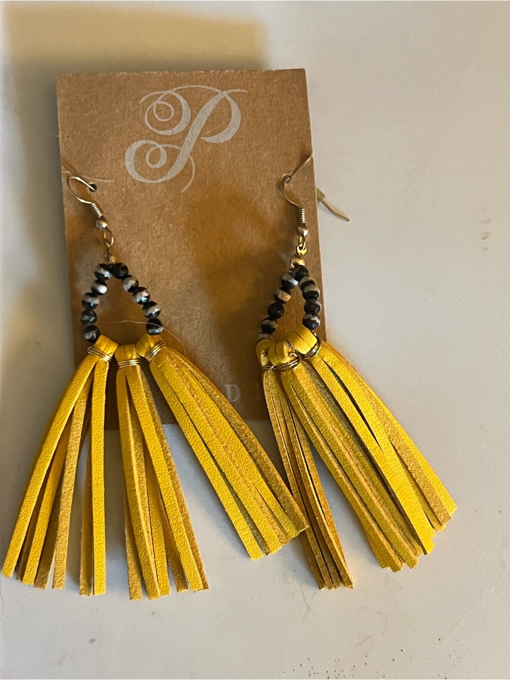 Yellow Tassel Leather Drop Earrings - plunder